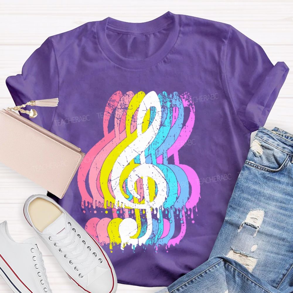Colorful Musical Notes Graphics Teacher T-shirt