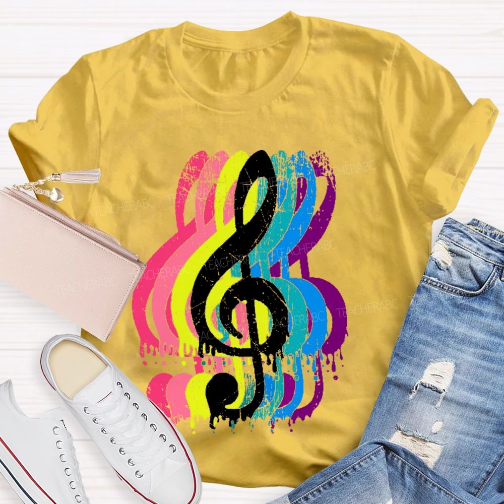 Colorful Musical Notes Graphics Teacher T-shirt
