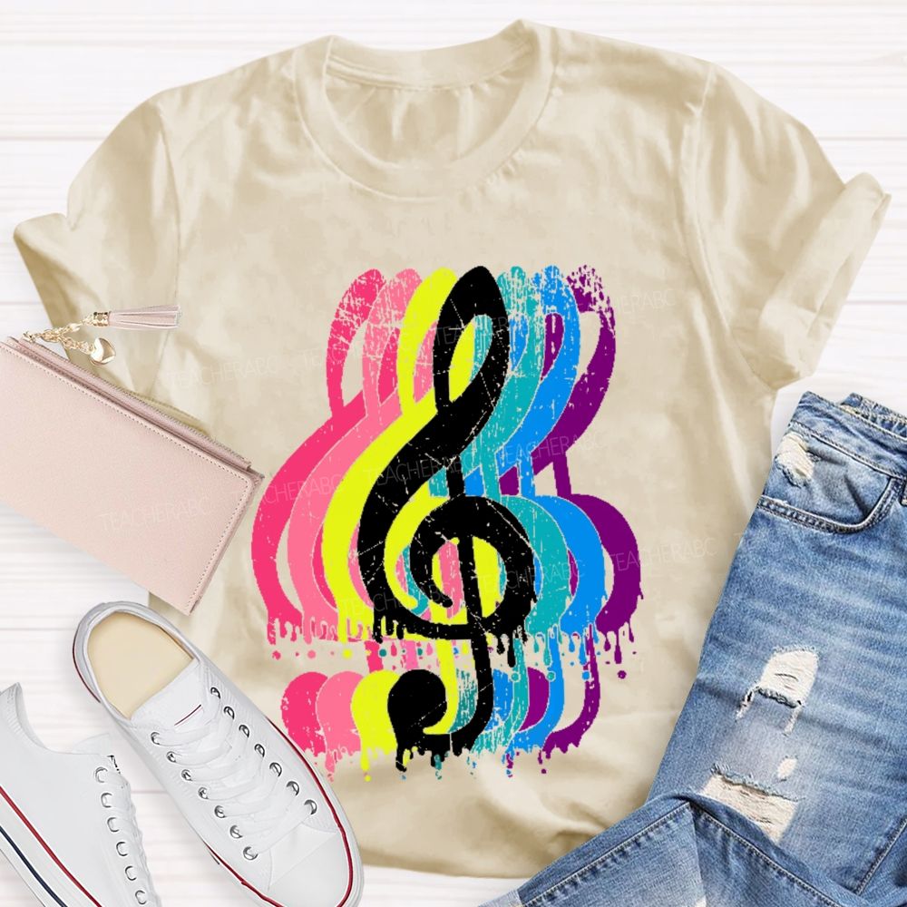 Colorful Musical Notes Graphics Teacher T-shirt