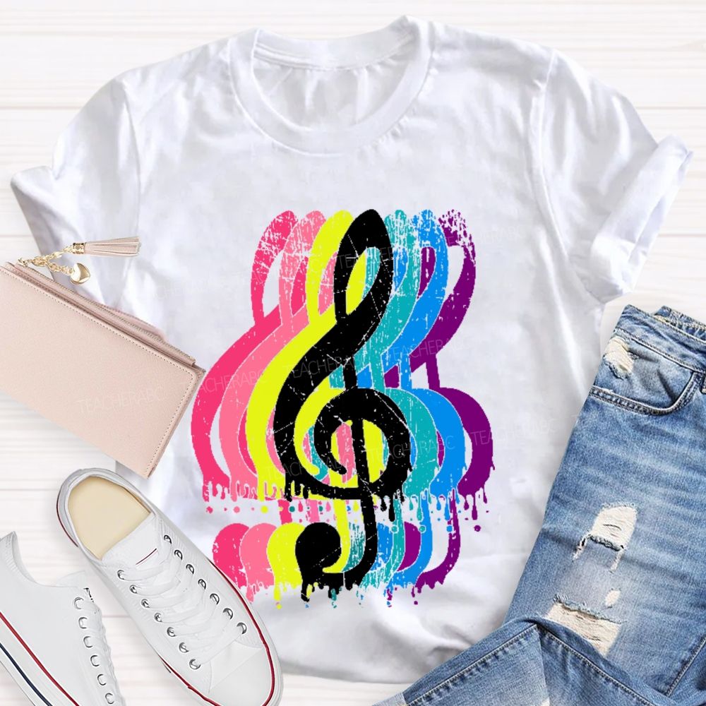 Colorful Musical Notes Graphics Teacher T-shirt