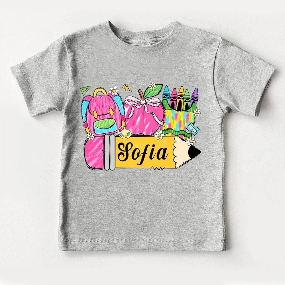 Personalized Name Crayons And Backpacks Toddler T-shirts