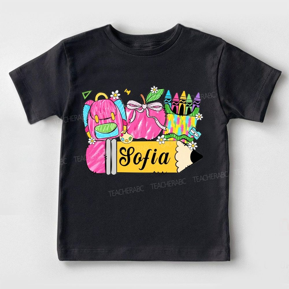 Personalized Name Crayons And Backpacks Toddler T-shirts