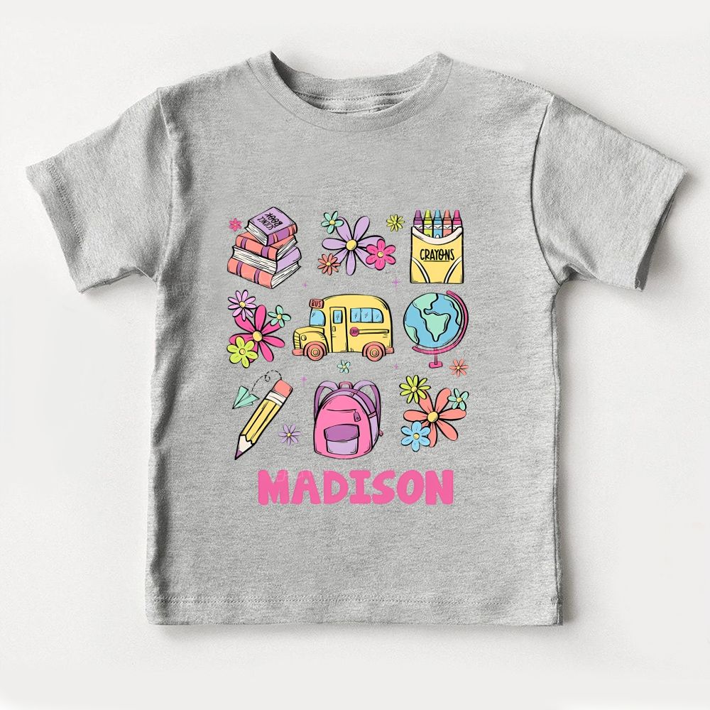 Personalized Name Kindergarten Floral School Doodles Toddler T-shirts