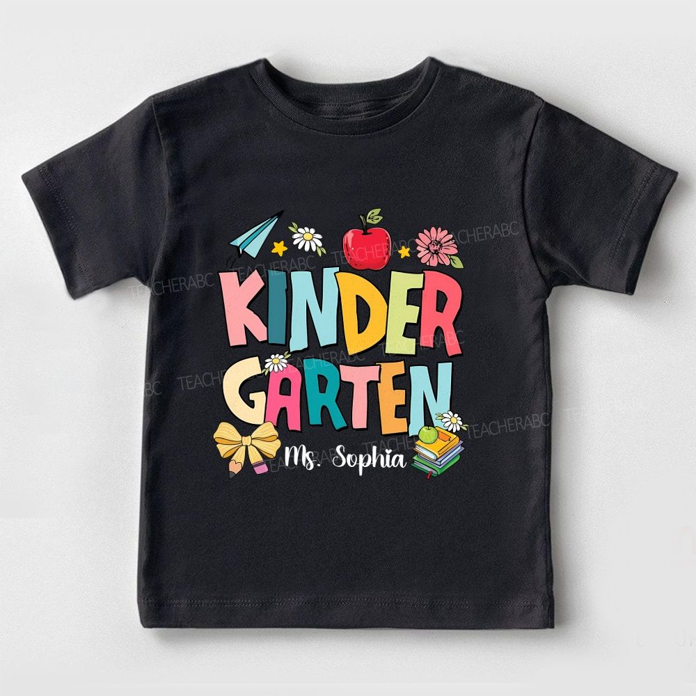 Personalized Name And Grade Kindergarten Hearts Vibes Toddler T-shirts