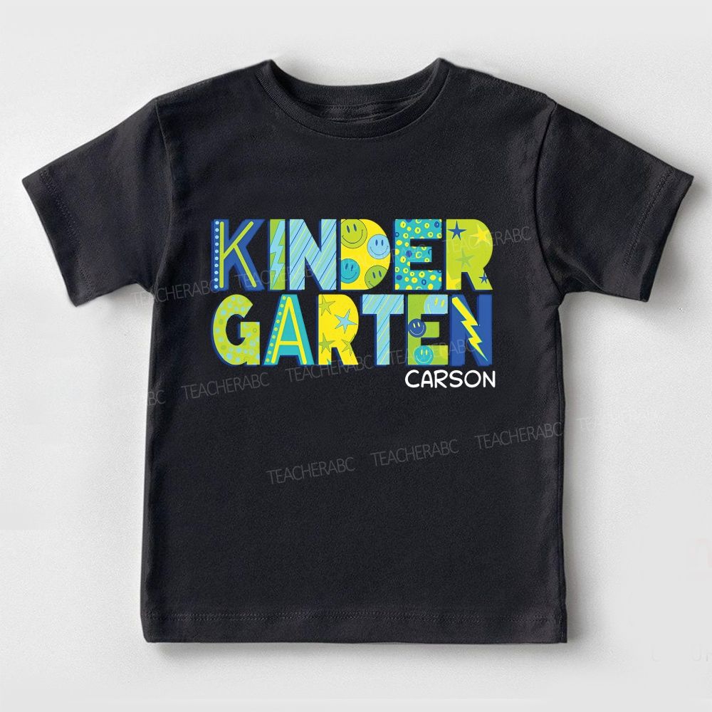 Personalized Name And Grade Kindergarten Happymod Toddler T-shirts