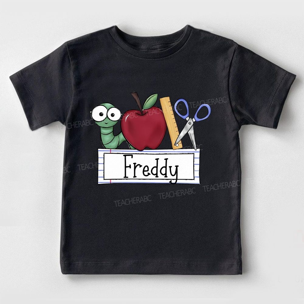 Personalized Name Apples Scissors And Little Learners Toddler T-shirts