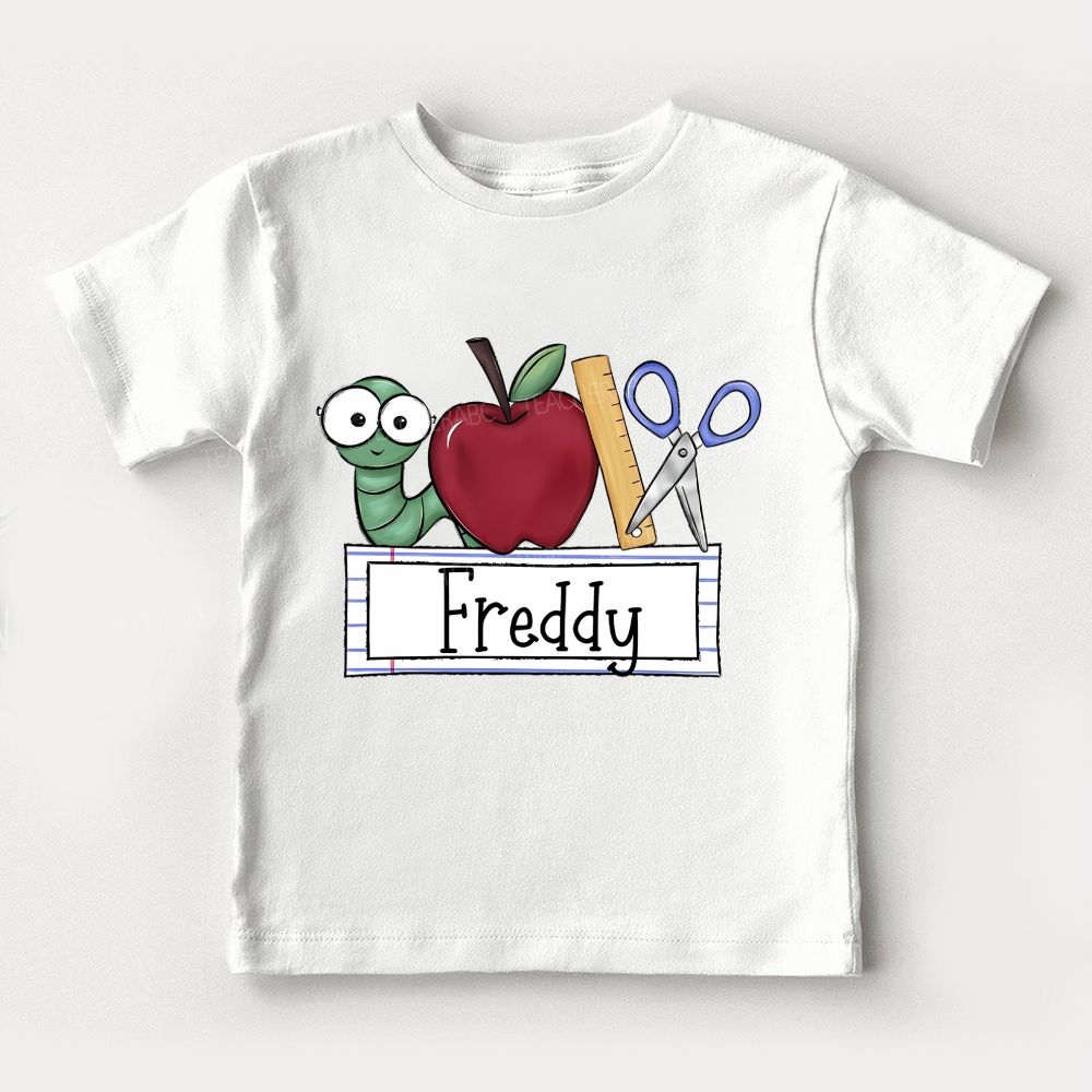 Personalized Name Apples Scissors And Little Learners Toddler T-shirts