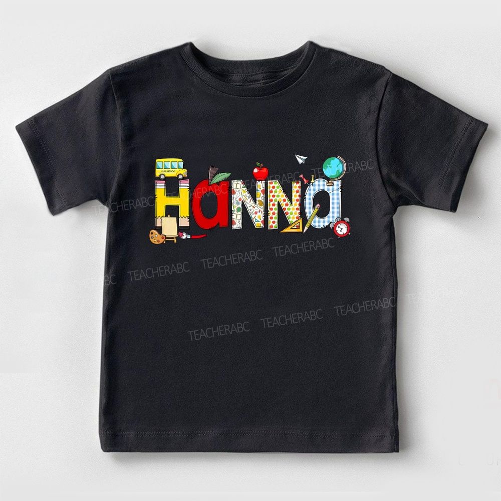 Personalized Name Bus And Globe School Vibes Toddler T-shirts