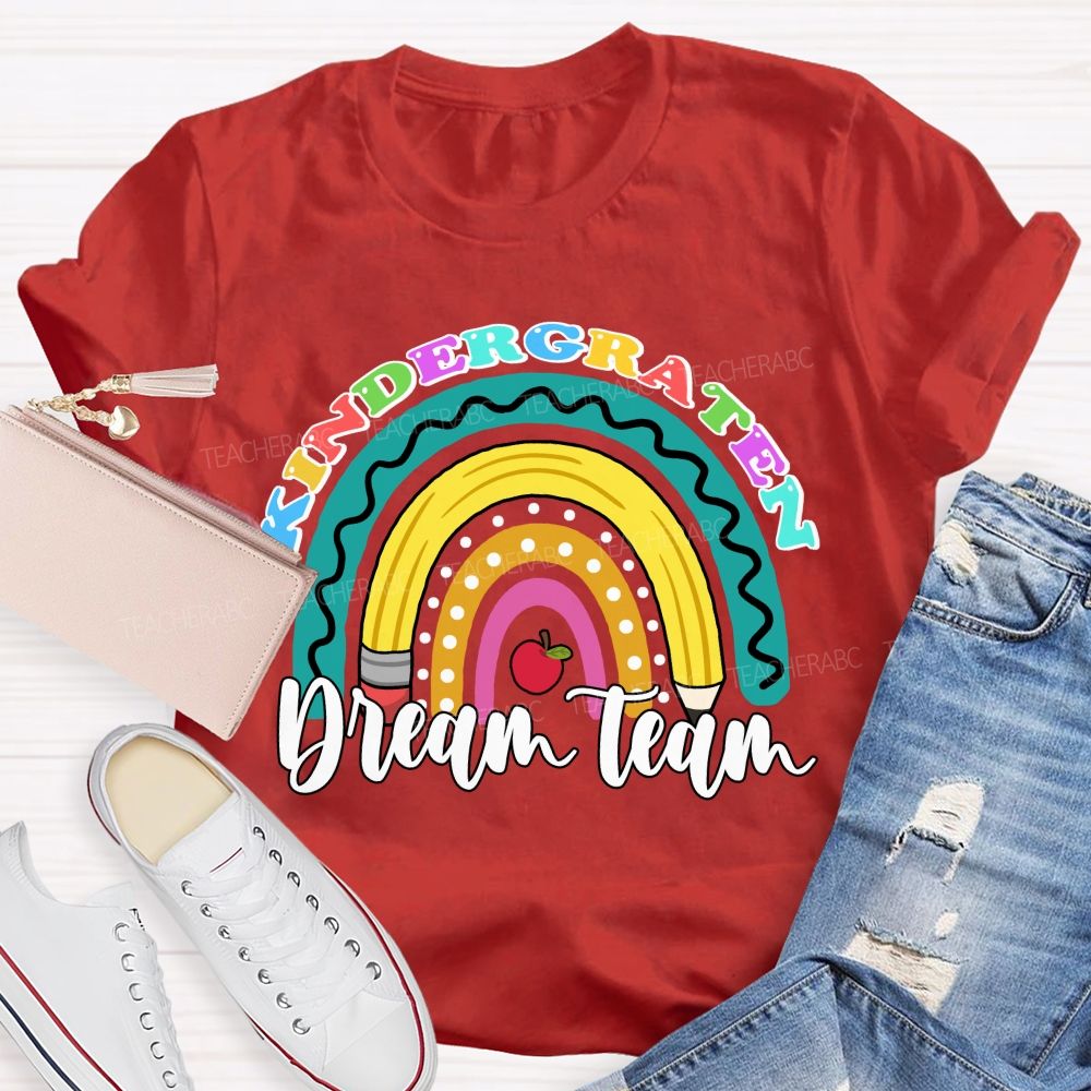 Personalized Grade Dream Team Pencil Rainbow Teacher T-shirt