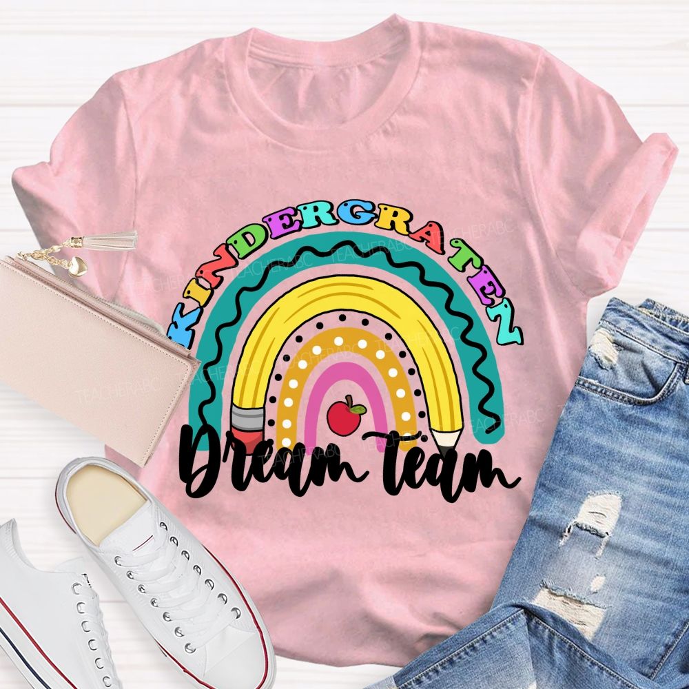 Personalized Grade Dream Team Pencil Rainbow Teacher T-shirt