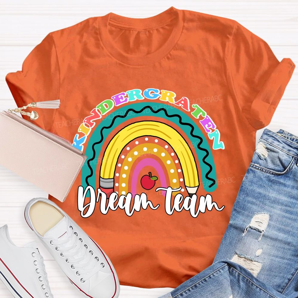 Personalized Grade Dream Team Pencil Rainbow Teacher T-shirt