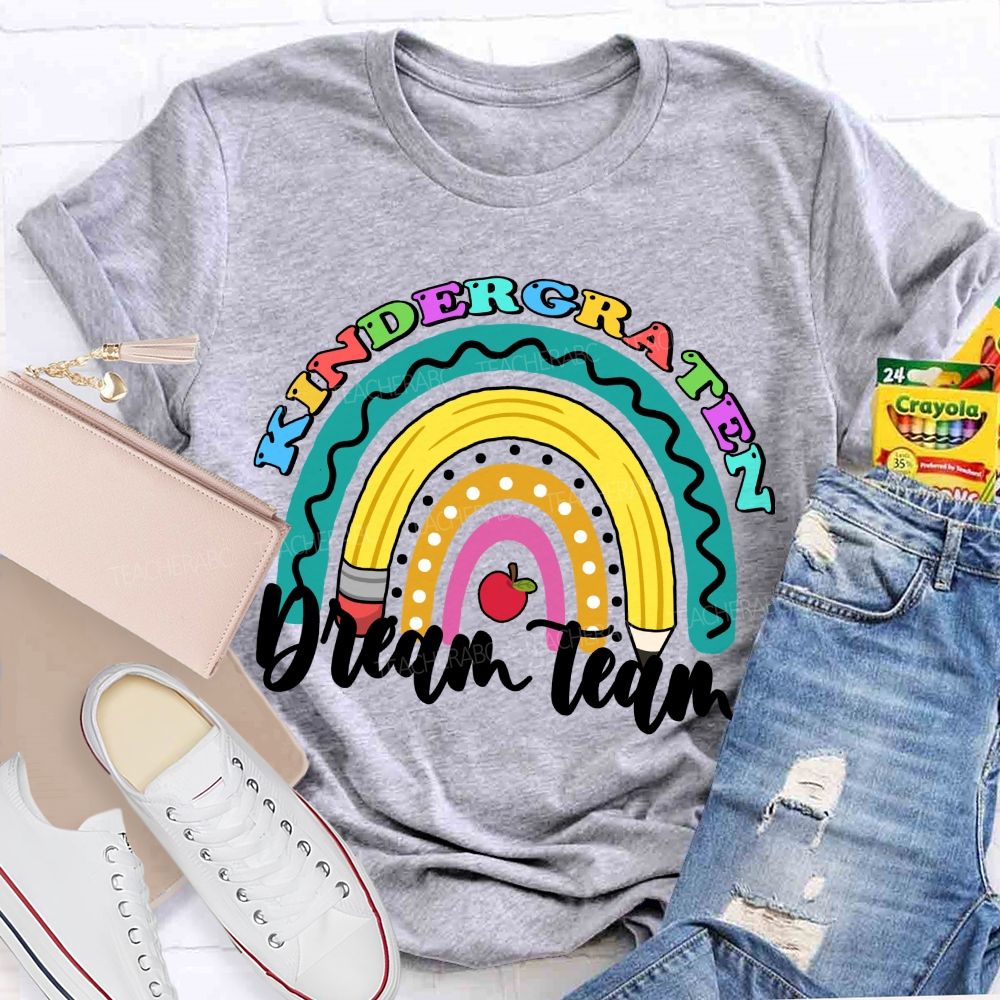 Personalized Grade Dream Team Pencil Rainbow Teacher T-shirt