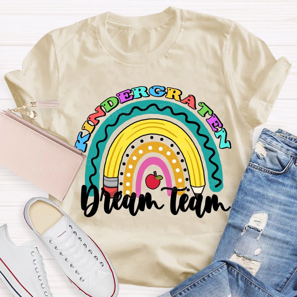 Personalized Grade Dream Team Pencil Rainbow Teacher T-shirt