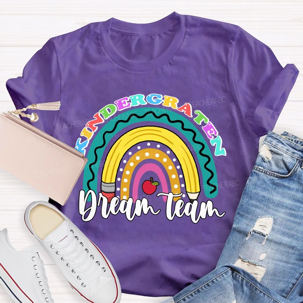 Personalized Grade Dream Team Pencil Rainbow Teacher T-shirt