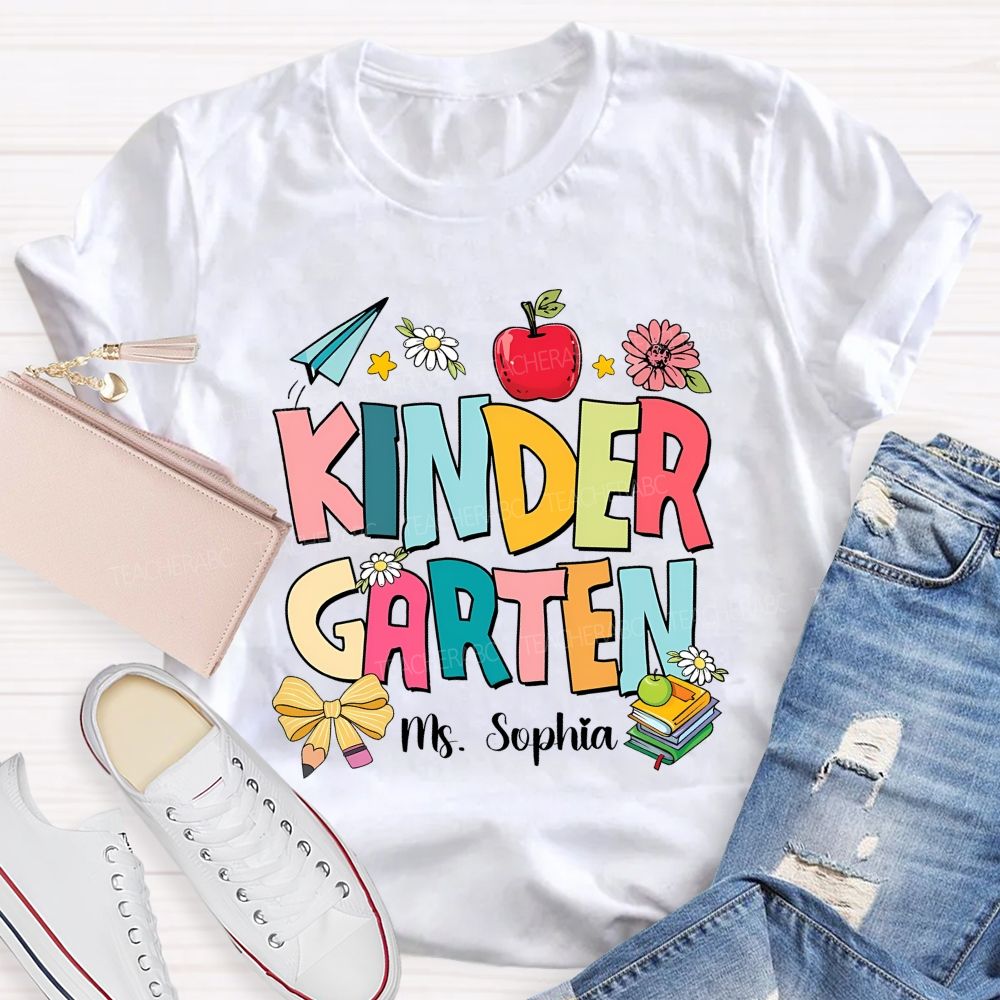 Personalized Grade And Name Apple Flower Teacher T-Shirt