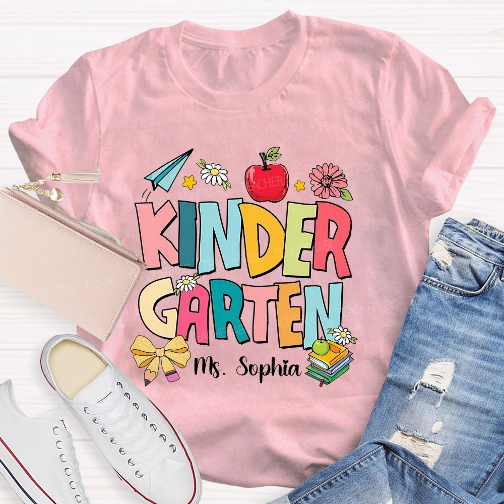 Personalized Grade And Name Apple Flower Teacher T-Shirt
