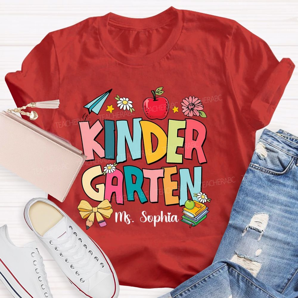 Personalized Grade And Name Apple Flower Teacher T-Shirt