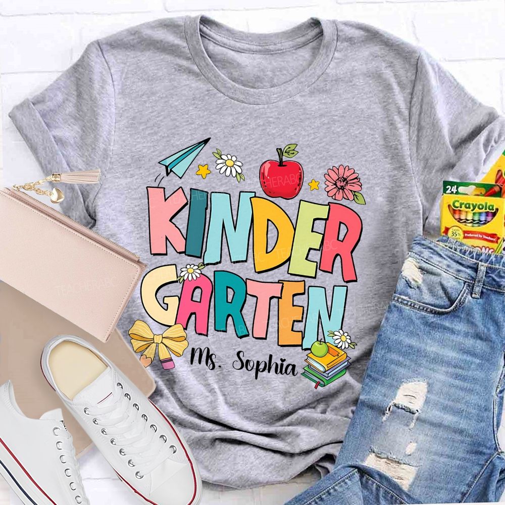 Personalized Grade And Name Apple Flower Teacher T-Shirt