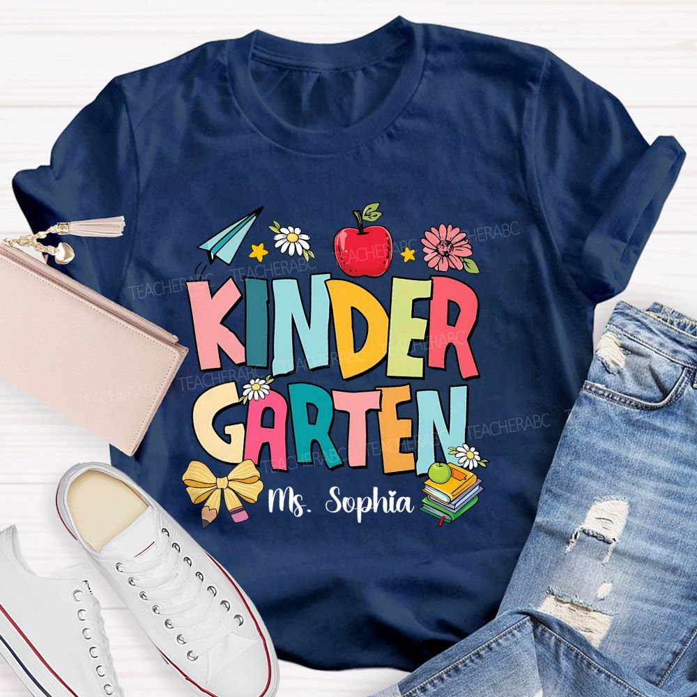 Personalized Grade And Name Apple Flower Teacher T-Shirt