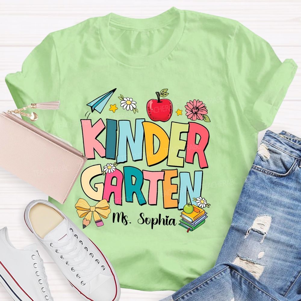 Personalized Grade And Name Apple Flower Teacher T-Shirt