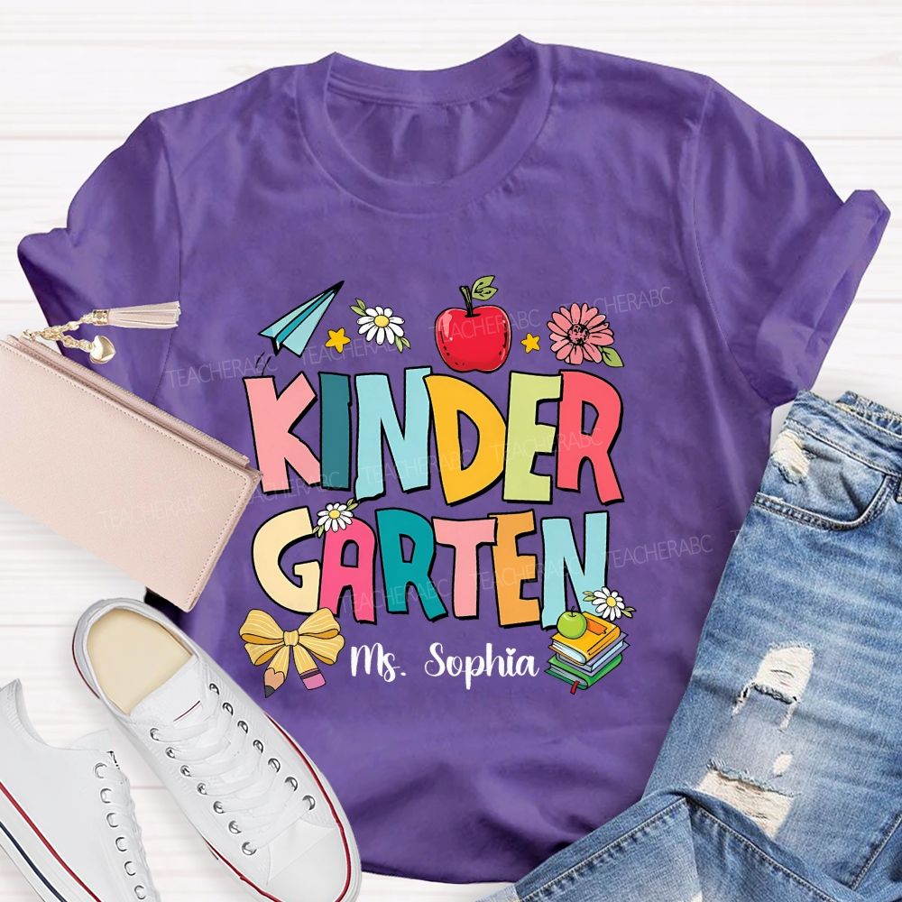 Personalized Grade And Name Apple Flower Teacher T-Shirt