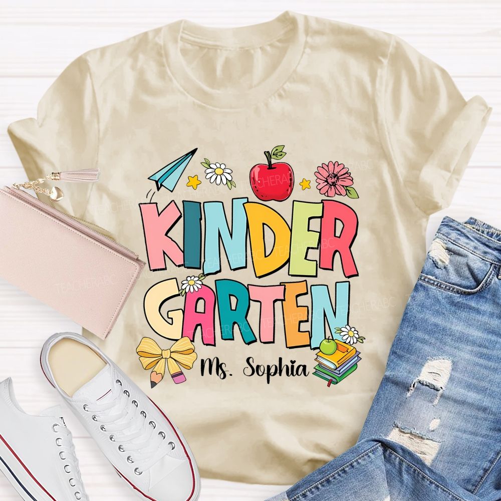 Personalized Grade And Name Apple Flower Teacher T-Shirt