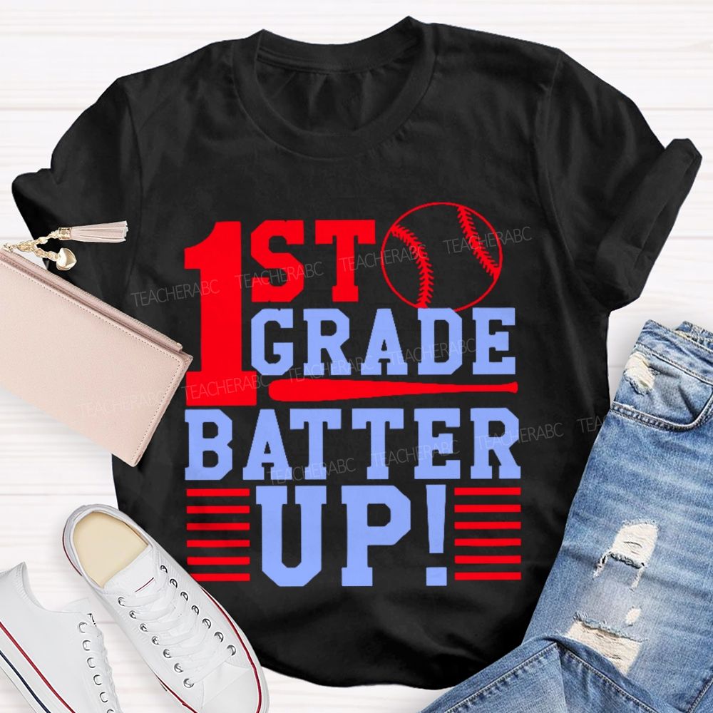 Personalized Grade 1st Grade Batter Up Teacher T-shirt