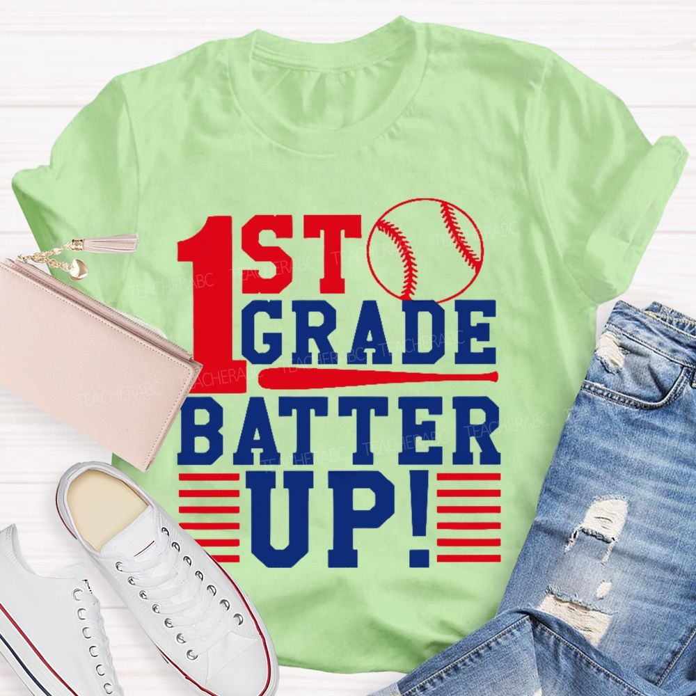 Personalized Grade 1st Grade Batter Up Teacher T-shirt