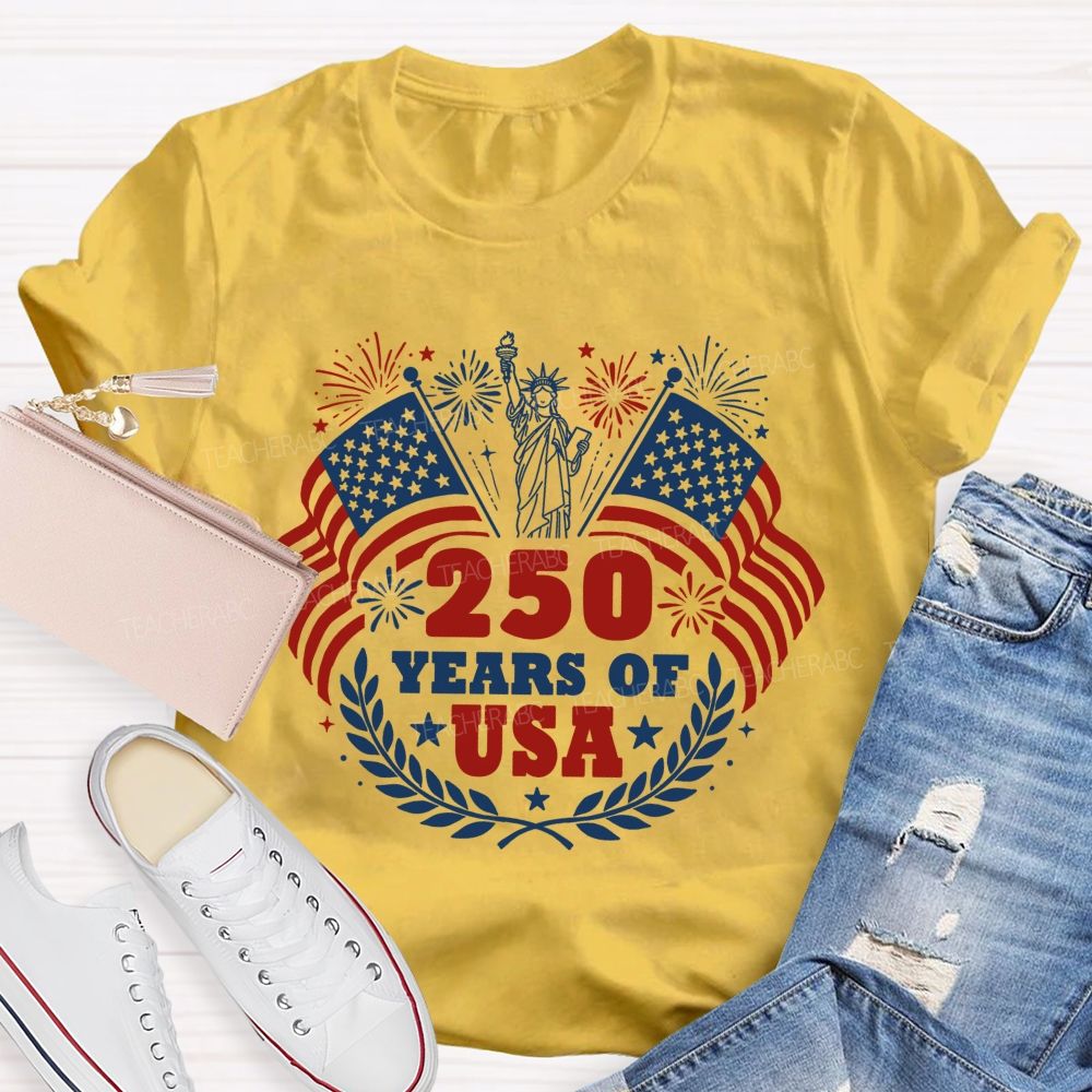 250 Years Of Usa Us Flag Fireworks Teacher T-Shirt