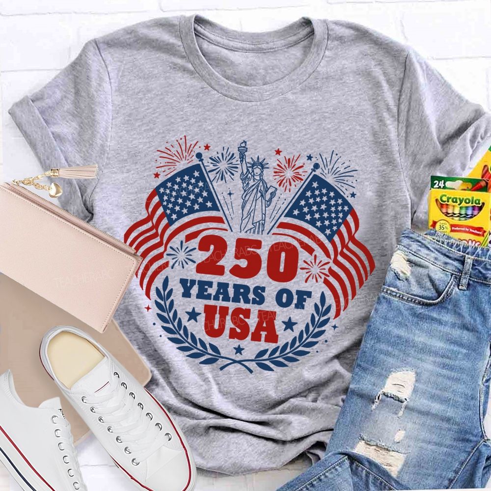 250 Years Of Usa Us Flag Fireworks Teacher T-Shirt