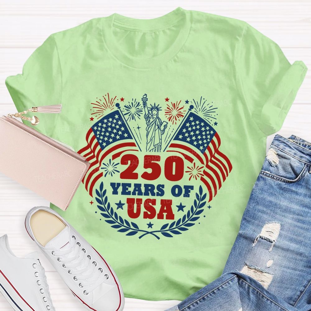 250 Years Of Usa Us Flag Fireworks Teacher T-Shirt