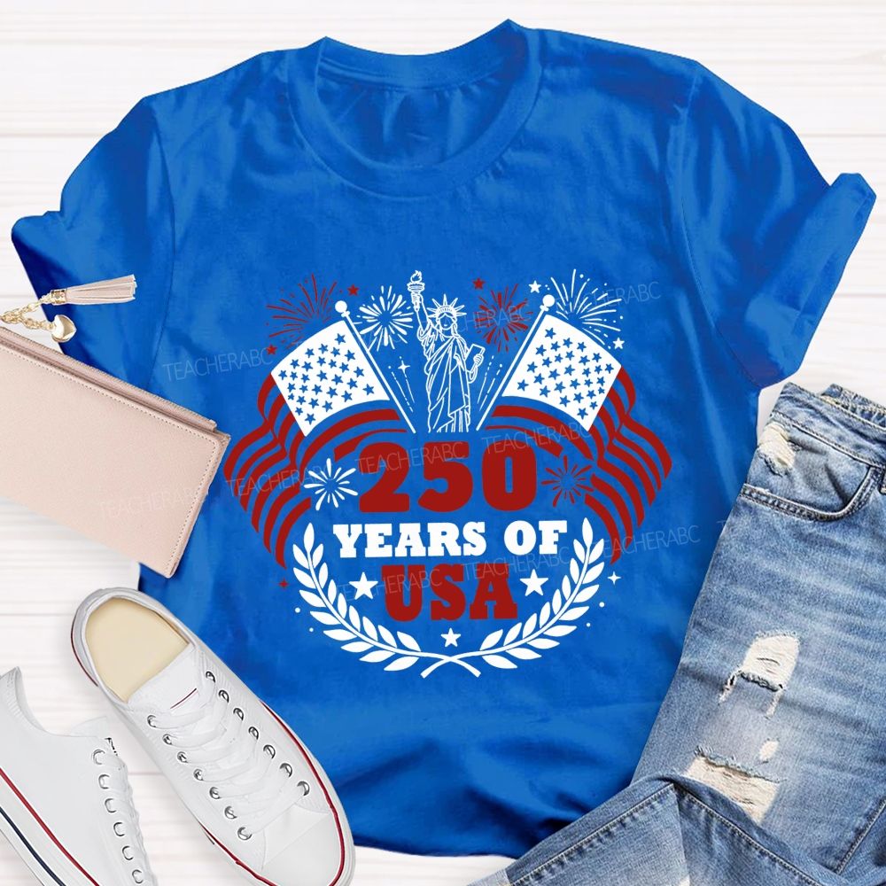 250 Years Of Usa Us Flag Fireworks Teacher T-Shirt