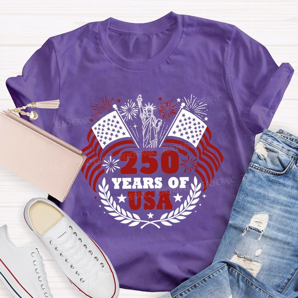 250 Years Of Usa Us Flag Fireworks Teacher T-Shirt