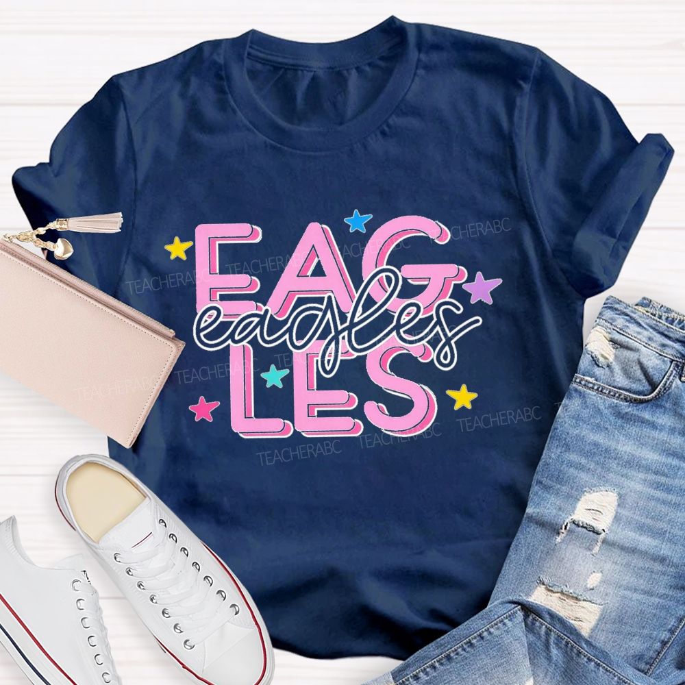 Personalized Mascot Colorful Stars Teacher T-Shirt
