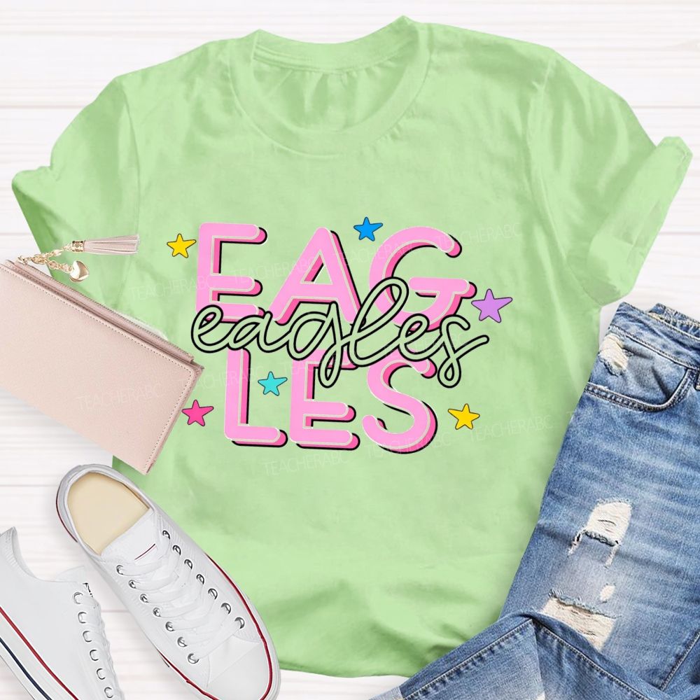 Personalized Mascot Colorful Stars Teacher T-Shirt