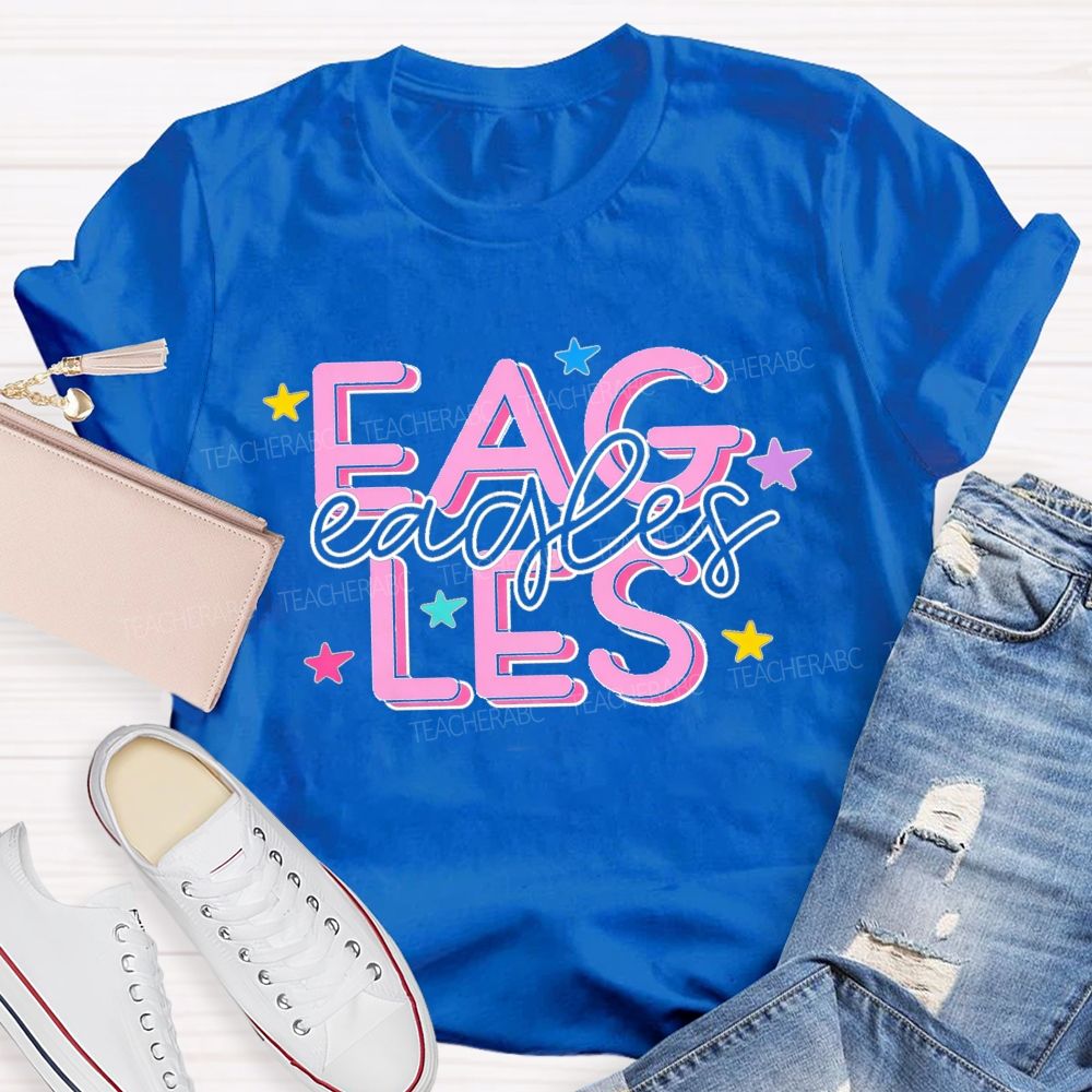 Personalized Mascot Colorful Stars Teacher T-Shirt