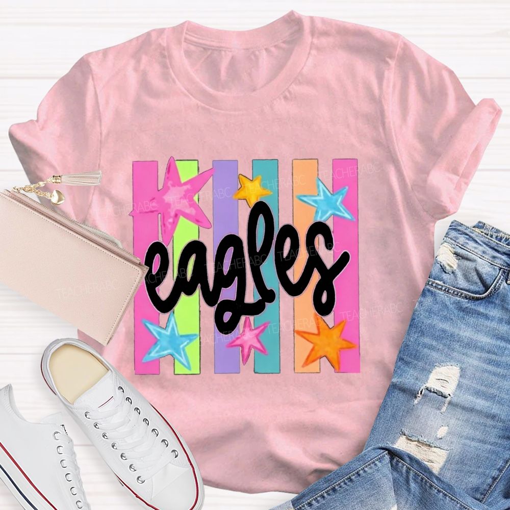 Personalized Mascot Colorful Strip Stars Teacher T-Shirt