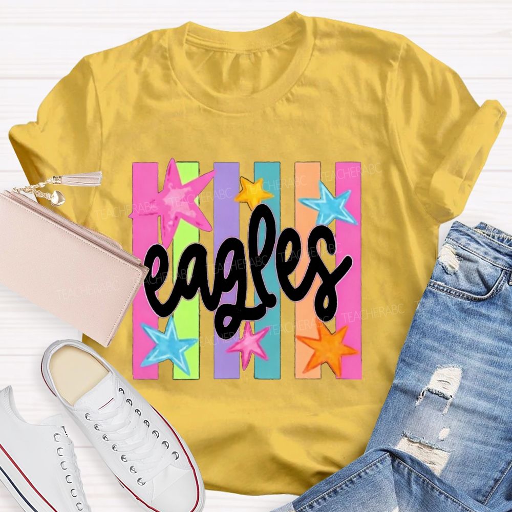 Personalized Mascot Colorful Strip Stars Teacher T-Shirt