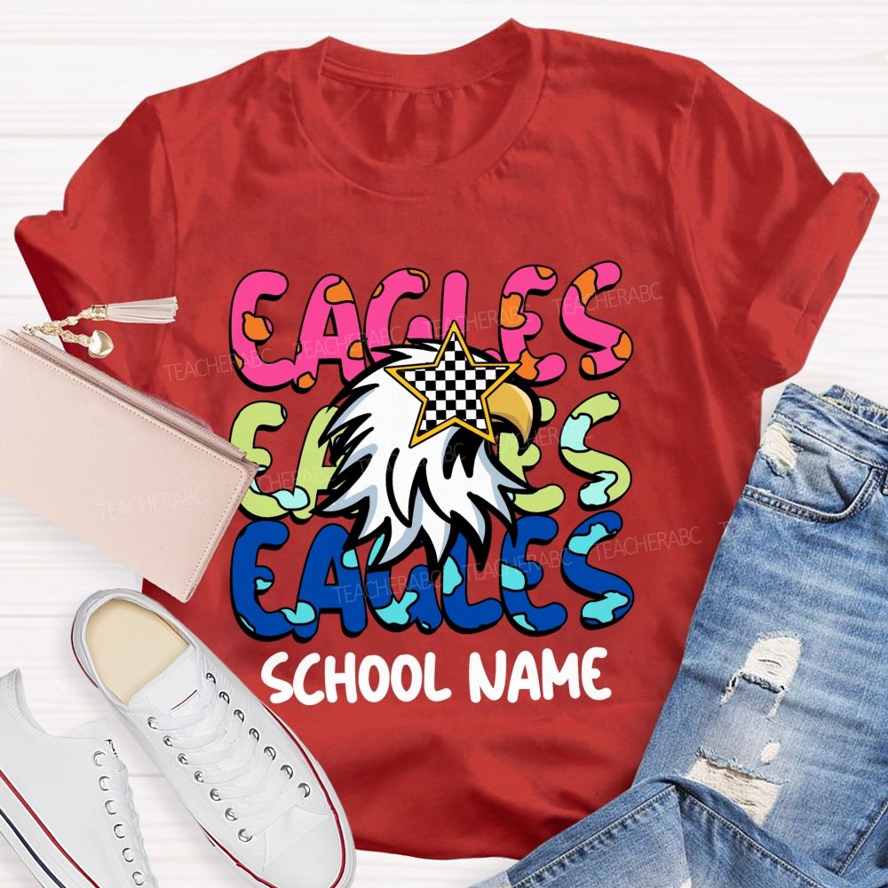 Personalized Mascot And School Name Colorful Letters Teacher T-Shirt