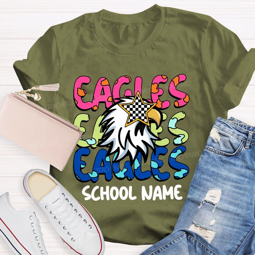 Personalized Mascot And School Name Colorful Letters Teacher T-Shirt