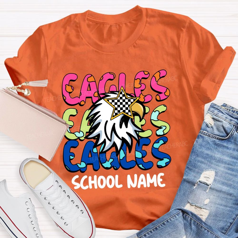 Personalized Mascot And School Name Colorful Letters Teacher T-Shirt