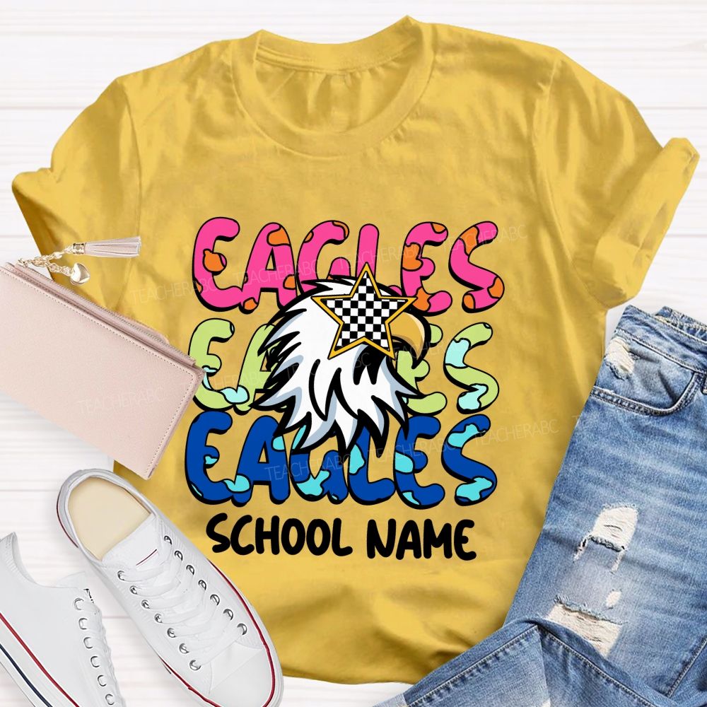 Personalized Mascot And School Name Colorful Letters Teacher T-Shirt