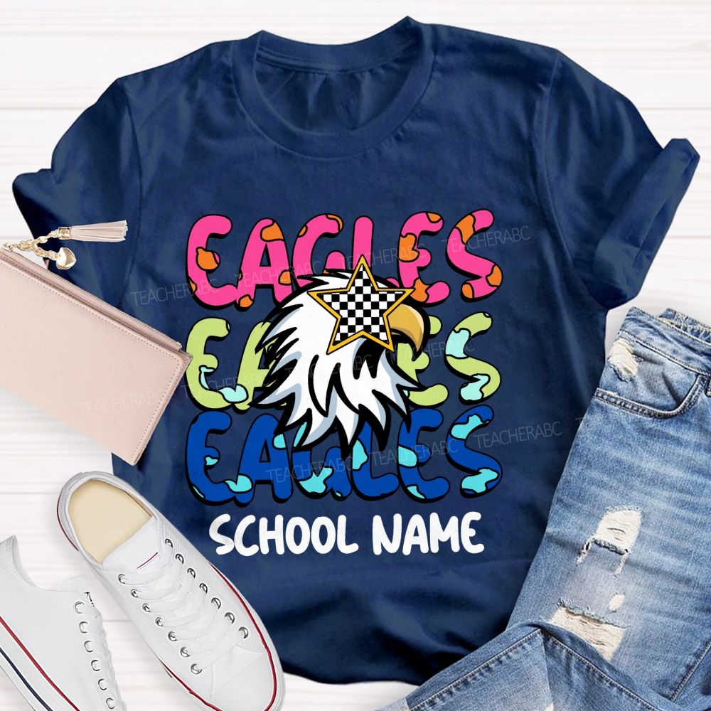 Personalized Mascot And School Name Colorful Letters Teacher T-Shirt