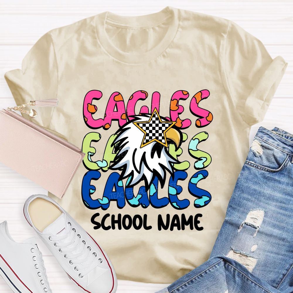 Personalized Mascot And School Name Colorful Letters Teacher T-Shirt