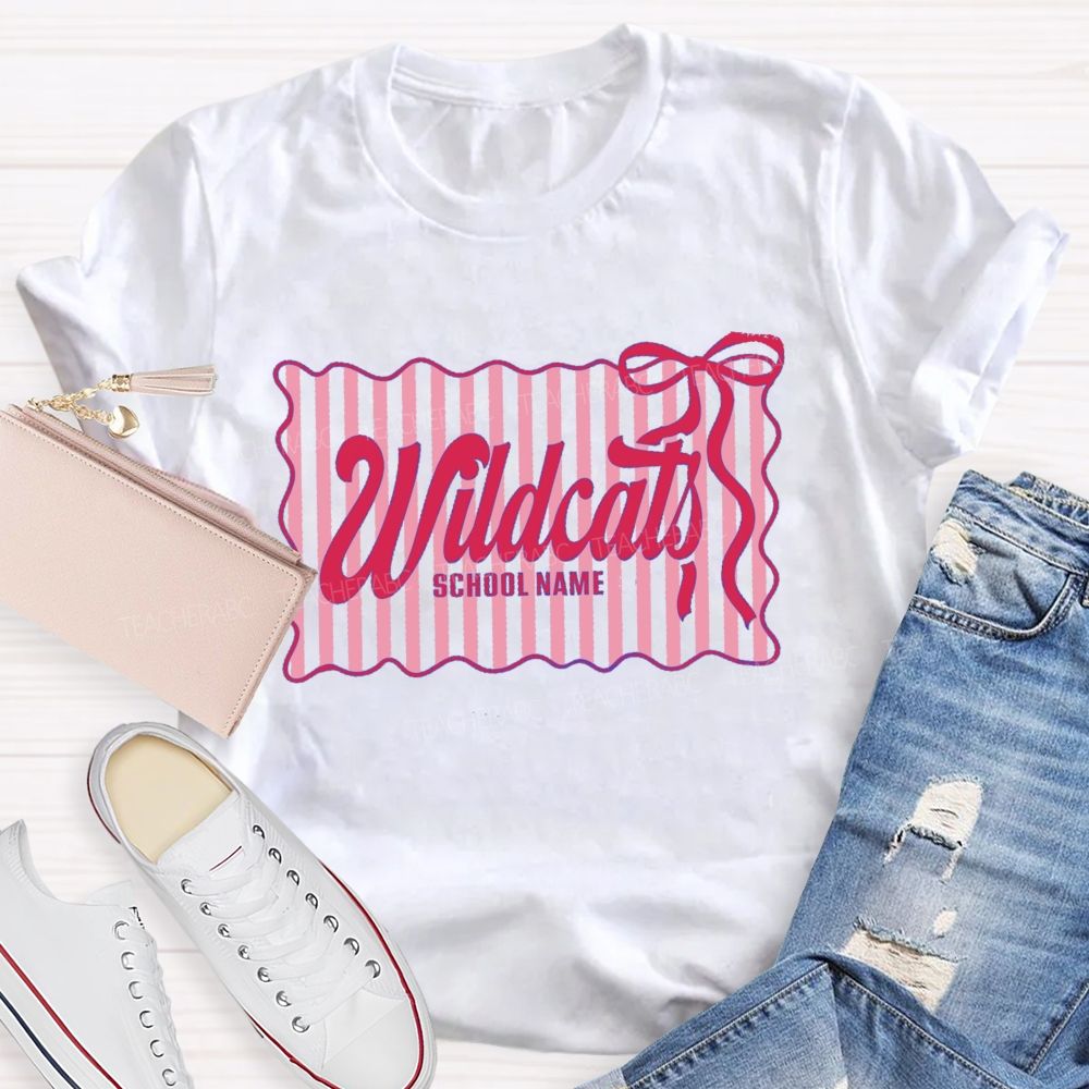 Personalized Mascot And School Name Fresh-Style Bow Teacher T-Shirt