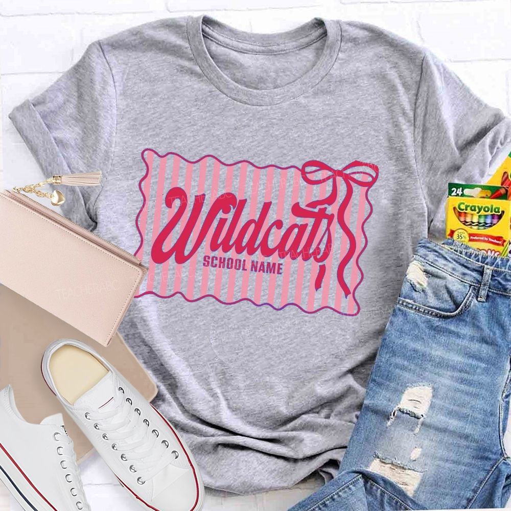 Personalized Mascot And School Name Fresh-Style Bow Teacher T-Shirt