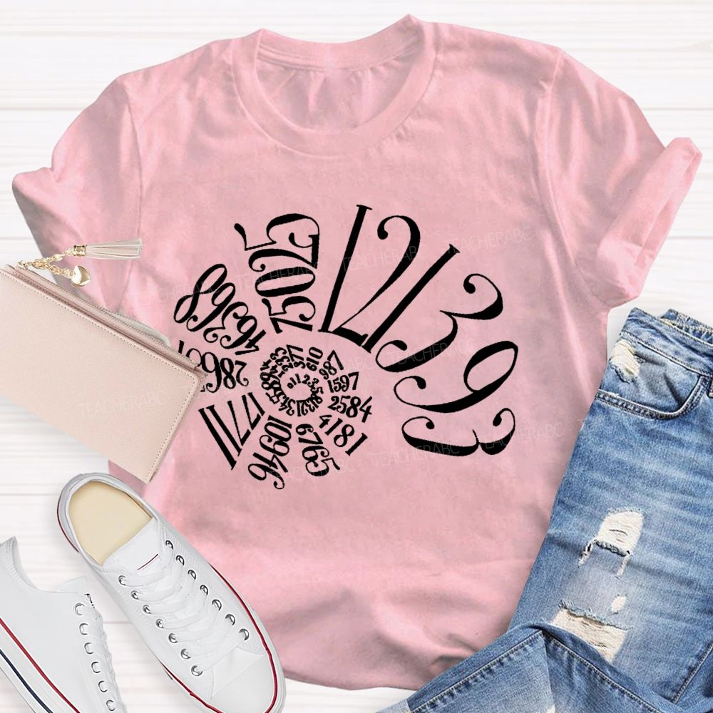 Fibonacci Sequence Spiral Graphic Math Teacher T-shirt