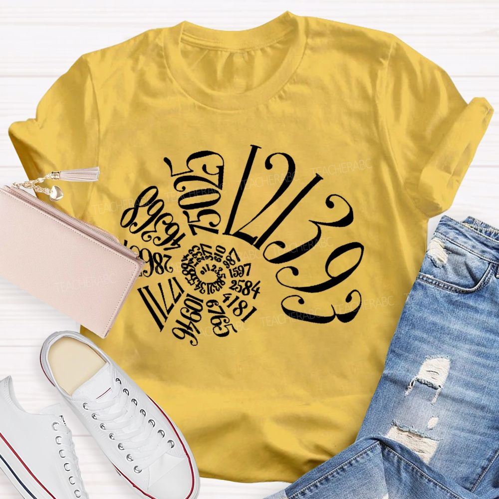Fibonacci Sequence Spiral Graphic Math Teacher T-shirt