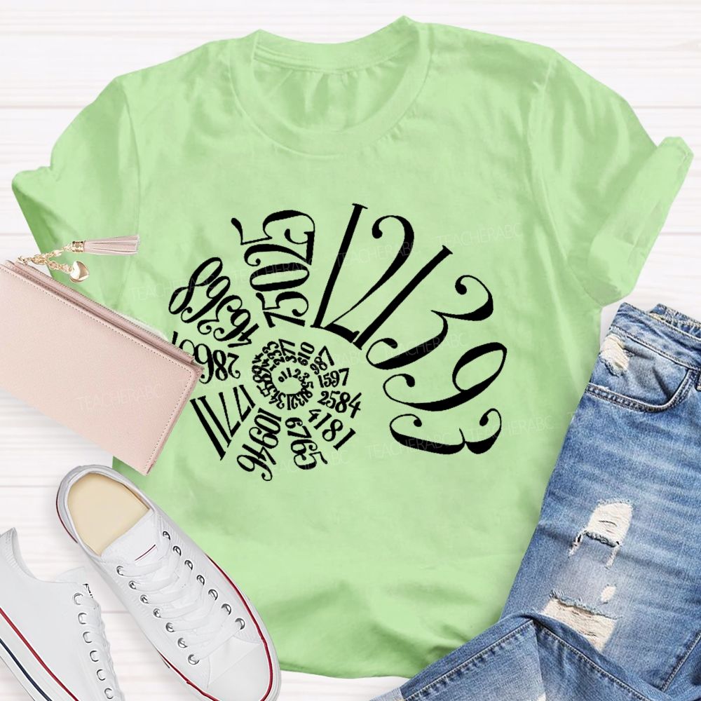 Fibonacci Sequence Spiral Graphic Math Teacher T-shirt