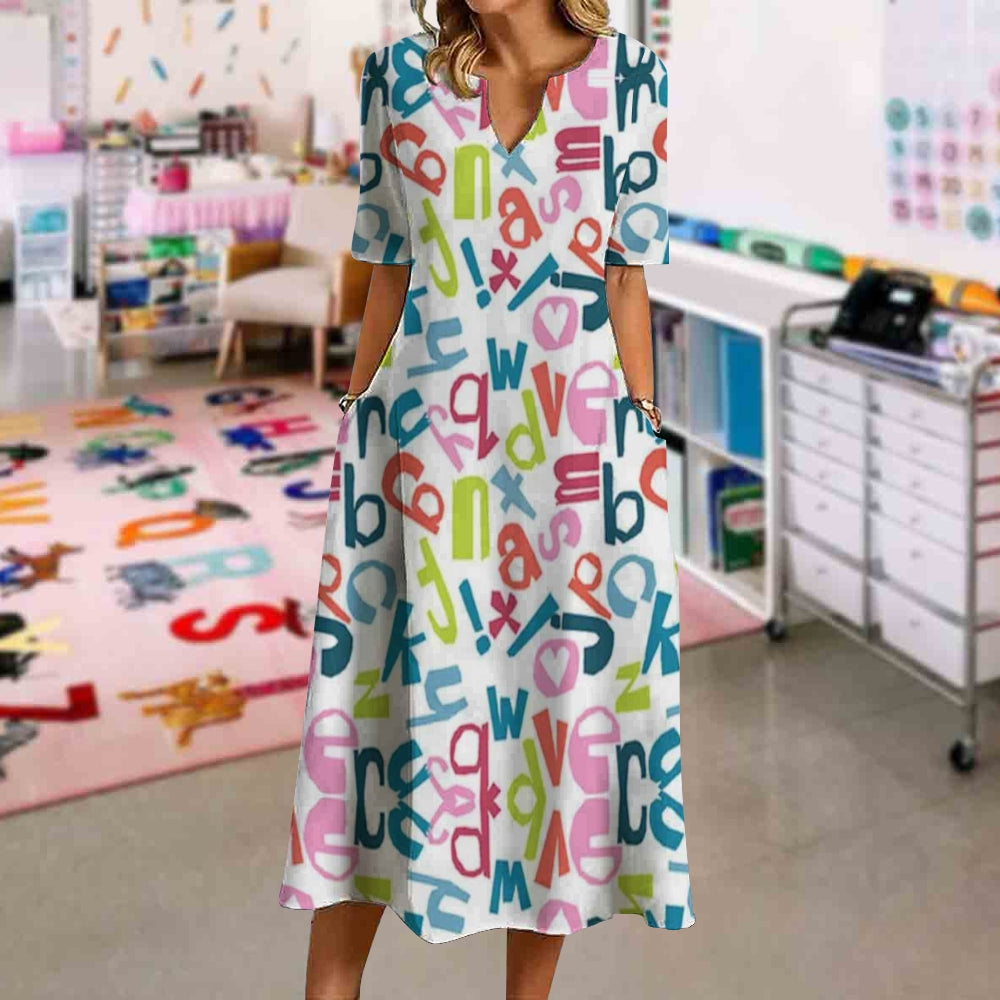 Alphabet Charm Printed Dress